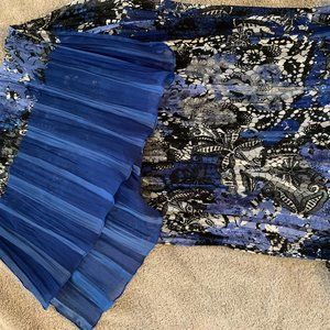 Blue and White Paisley Scarf with Flowers